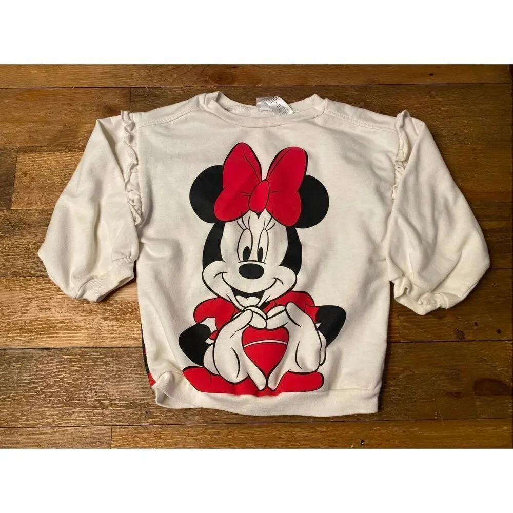 Disney size 4 Minnie Mickey 2 piece outfit white red heart love valentines